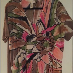 Hand painted short sleeve top Rayon and Nylon